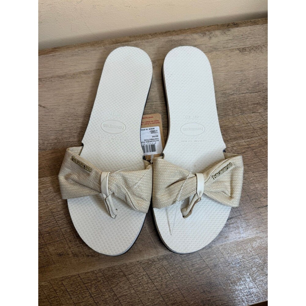 Havaianas Women's Beige Bow Flip Flop Sandals Size 11/12W shoes